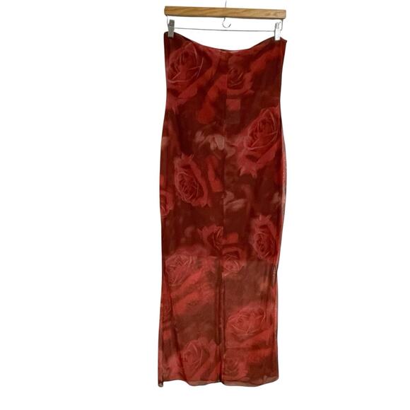 Meshki Aphrodite Strapless Mesh Midi Dress Size L Red Rose Print Sheer Party NWT - Picture 6 of 15